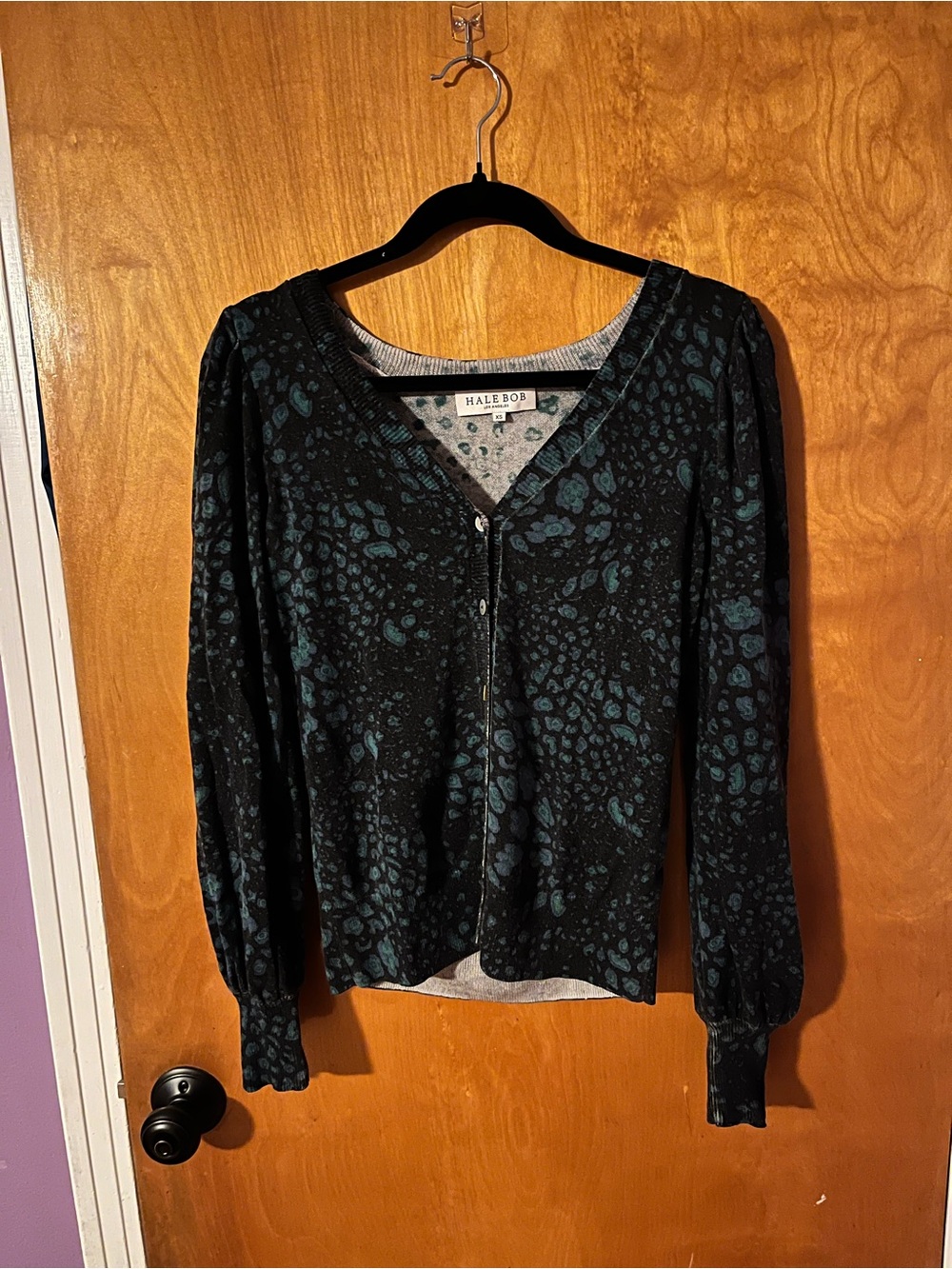 Vintage Hale Bob Black & Teal Long-Sleeve Button Cardigan